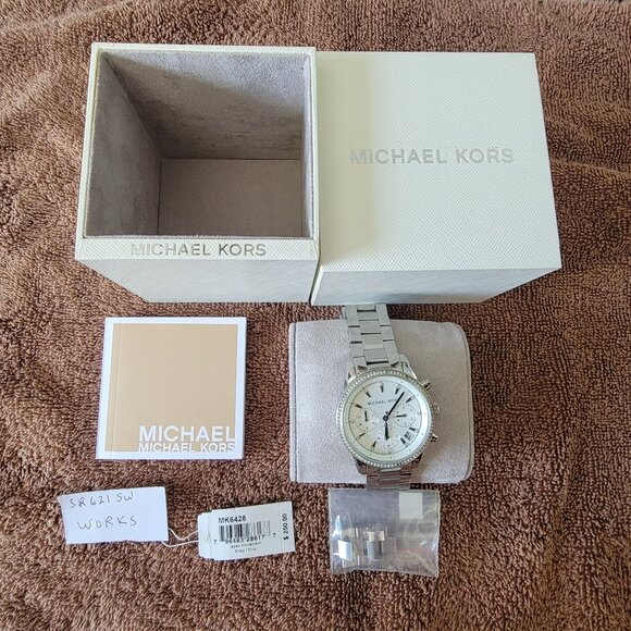 Michael Kors MK6428 Ritz Chronograph White Dial Silver Tone Ladies Wrist Watch - Picture 1 of 9